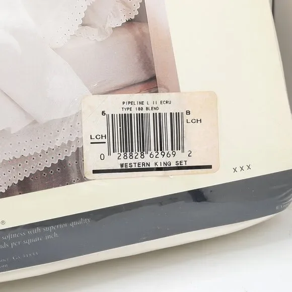 Vintage Martex Sheet KING Set Pipeline Lace Eyelet Ecru Off-White NOS Sealed New - Picture 11 of 13